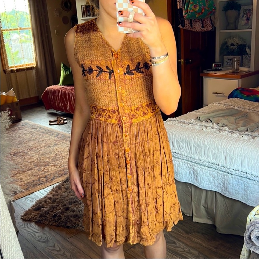 BoHo Bohemian brown summer dress tunic Small